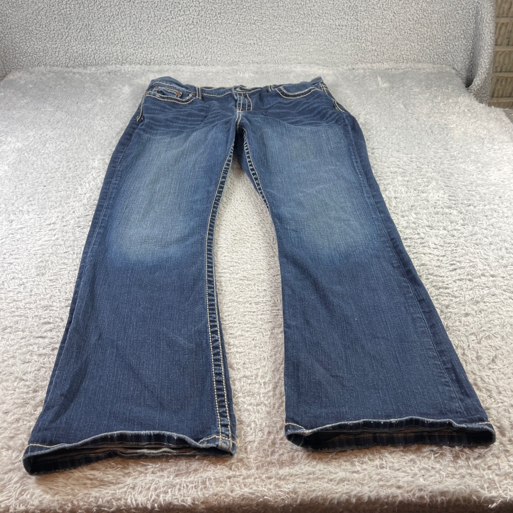 BKE Drew Mens Bootcut Jeans Dark Wash Stitch Denim 36x31.5 missing button